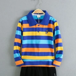 Kids Boys T shirt Tee Cartoon Stripe Long Sleeve Button Cotton Children Top School Adorable Daily Spring Fall GUCI long sleeve thick stripes 7-13 Years
