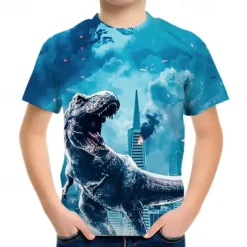 Kids Boys T shirt Tee Graphic Dinosaur Astronaut Short Sleeve Crewneck Children Top Outdoor 3D Print Sports Fashion Cool Summer Black 3-12 Years