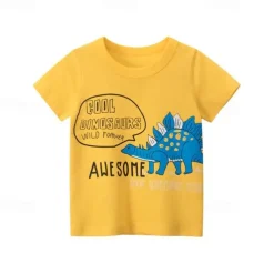Kids Boys T shirt Tee Letter Dinosaur Short Sleeve Cotton Children Top Casual Fashion Daily Summer White 2-8 Years