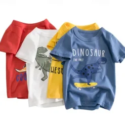 Kids Boys T shirt Tee Letter Dinosaur Short Sleeve Cotton Children Top Casual Fashion Daily Summer White 2-8 Years
