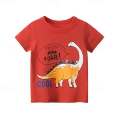 Kids Boys T shirt Tee Letter Dinosaur Short Sleeve Cotton Children Top Casual Fashion Daily Summer White 2-8 Years