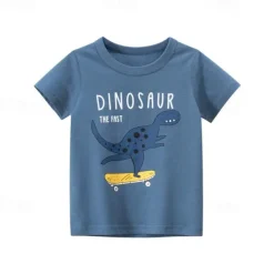 Kids Boys T shirt Tee Letter Dinosaur Short Sleeve Cotton Children Top Casual Fashion Daily Summer White 2-8 Years