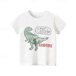 Kids Boys T shirt Tee Letter Dinosaur Short Sleeve Cotton Children Top Casual Fashion Daily Summer White 2-8 Years