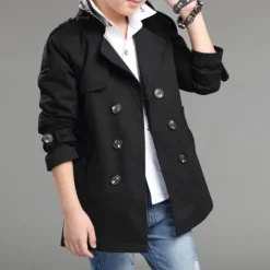 Kids Boys Trench Coat Outwear Long Sleeve Windproof Plain Winter Basic Daily Coat 4-13 Years Black Khaki Red