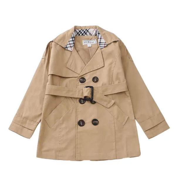 Kids Boys Trench Coat Outwear Long Sleeve Windproof Plain Winter Basic Daily Coat 4-13 Years Black Khaki Red