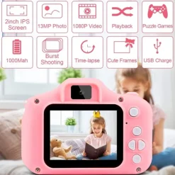 Kids Camera Birthday for Girls and Boys Kids Toys for 3 4 5 6 7 8 Year Old Children Digital Video Selfie Cameras for Toddler with 32GB SD Card Pink