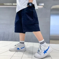 Kids Cargo Short Pants Boys Sports Pants Big Children Hip Hop Joggers Shorts Teenage High Waist Thin Streetwear Baggy Shorts