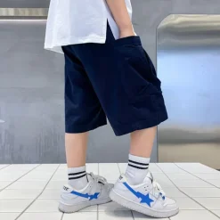 Kids Cargo Short Pants Boys Sports Pants Big Children Hip Hop Joggers Shorts Teenage High Waist Thin Streetwear Baggy Shorts