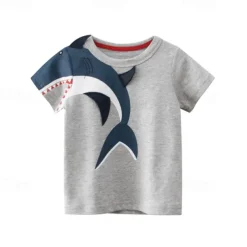 Kid's 3D Graphic Shark Tee Short Sleeve Summer Fashion Basic Kids 4-8Years Crew Neck Outdoor Casual Daily Regular Fit