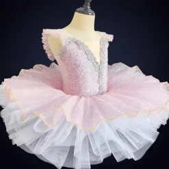 Kids' Dancewear Ballet Dance Costumes Dress Paillette Tulle Girls' Performance Party Sleeveless Spandex Organza