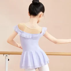 Kids' Dancewear Ballet Dress Bowknot Ruffles Pure Color Girls' Performance Training Short Sleeve High Cotton Blend