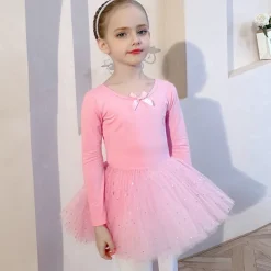 Kids' Dancewear Ballet Dress Bowknot Lace Solid Girls' Training Performance Long Sleeve High Cotton Blend Tulle