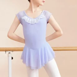 Kids' Dancewear Ballet Dress Ruffles Pure Color Splicing Girls' Performance Training Short Sleeve High Cotton Blend