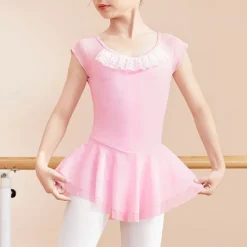 Kids' Dancewear Ballet Dress Ruffles Pure Color Splicing Girls' Performance Training Short Sleeve High Cotton Blend