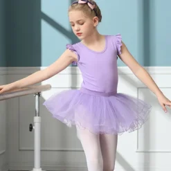 Kids' Dancewear Ballet Skirts Pure Color Splicing Tulle Girls' Training Performance Cap Sleeve High Cotton Blend Tulle