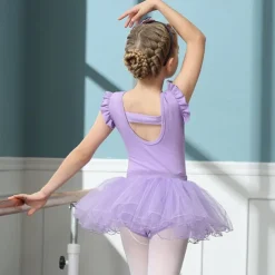 Kids' Dancewear Ballet Skirts Pure Color Splicing Tulle Girls' Training Performance Cap Sleeve High Cotton Blend Tulle