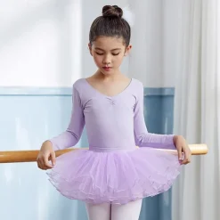 Kids' Dancewear Ballet Skirts Pure Color Splicing Tulle Girls' Performance Training Long Sleeve High Cotton Blend Tulle