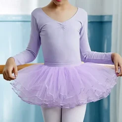 Kids' Dancewear Ballet Skirts Pure Color Splicing Tulle Girls' Performance Training Long Sleeve High Cotton Blend Tulle