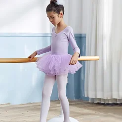 Kids' Dancewear Ballet Skirts Pure Color Splicing Tulle Girls' Performance Training Long Sleeve High Cotton Blend Tulle