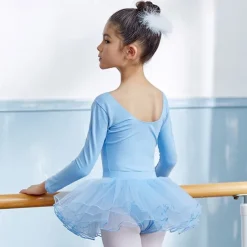Kids' Dancewear Ballet Skirts Pure Color Splicing Tulle Girls' Performance Training Long Sleeve High Cotton Blend Tulle