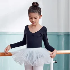 Kids' Dancewear Ballet Skirts Pure Color Splicing Tulle Girls' Performance Training Long Sleeve High Cotton Blend Tulle