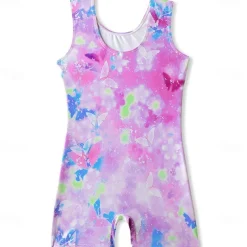 Kids' Dancewear Gymnastics Leotard / Onesie Printing Splicing Girls' Performance Training Sleeveless High Polyester