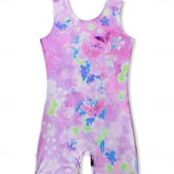 Kids' Dancewear Gymnastics Leotard / Onesie Printing Splicing Girls' Performance Training Sleeveless High Polyester