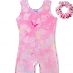 Kids' Dancewear Gymnastics Leotard / Onesie Printing Splicing Girls' Performance Training Sleeveless High Polyester