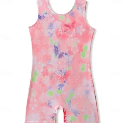 Kids' Dancewear Gymnastics Leotard / Onesie Printing Splicing Girls' Performance Training Sleeveless High Polyester
