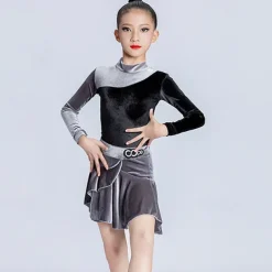 Kids' Dancewear Skirts Pattern / Print Side Draping Ruching Girls' Performance Training Long Sleeve Polyester Velvet