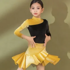 Kids' Dancewear Skirts Pattern / Print Side Draping Ruching Girls' Performance Training Long Sleeve Polyester Velvet