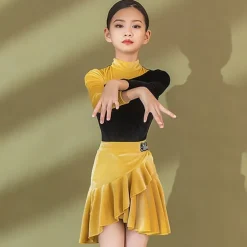 Kids' Dancewear Skirts Pattern / Print Side Draping Ruching Girls' Performance Training Long Sleeve Polyester Velvet