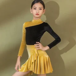 Kids' Dancewear Skirts Pattern / Print Side Draping Ruching Girls' Performance Training Long Sleeve Polyester Velvet