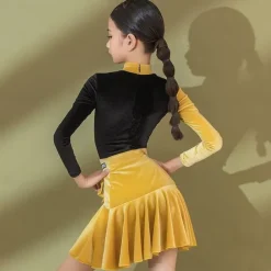 Kids' Dancewear Skirts Pattern / Print Side Draping Ruching Girls' Performance Training Long Sleeve Polyester Velvet