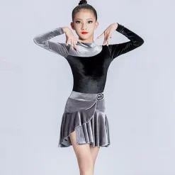 Kids' Dancewear Skirts Pattern / Print Side Draping Ruching Girls' Performance Training Long Sleeve Polyester Velvet