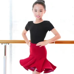 Kids' Dancewear Skirts Pleats Splicing Girls' Performance Training Short Sleeve High Nylon