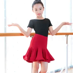 Kids' Dancewear Skirts Pleats Splicing Girls' Performance Training Short Sleeve High Nylon