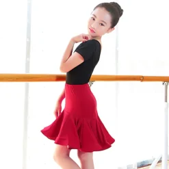 Kids' Dancewear Skirts Pleats Splicing Girls' Performance Training Short Sleeve High Nylon