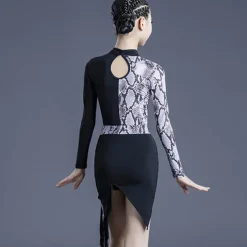 Kids' Dancewear Skirts Printing Tassel Splicing Girls' Performance Training Long Sleeve Polyester