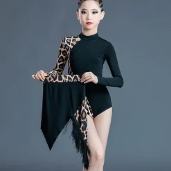 Kids' Dancewear Skirts Printing Tassel Splicing Girls' Performance Training Long Sleeve Polyester