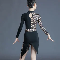 Kids' Dancewear Skirts Printing Tassel Splicing Girls' Performance Training Long Sleeve Polyester