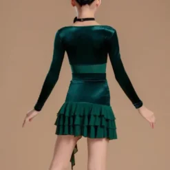 Kids' Dancewear Skirts Splicing Girls' Performance Daily Wear Long Sleeve High Mesh Velvet