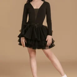 Kids' Dancewear Skirts Splicing Girls' Performance Daily Wear Long Sleeve High Crystal Cotton Lycra