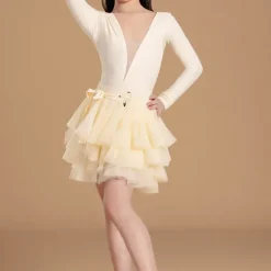 Kids' Dancewear Skirts Splicing Girls' Performance Daily Wear Long Sleeve High Crystal Cotton Lycra