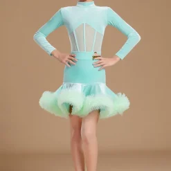 Kids' Dancewear Skirts Splicing Girls' Performance Daily Wear Long Sleeve High Velvet