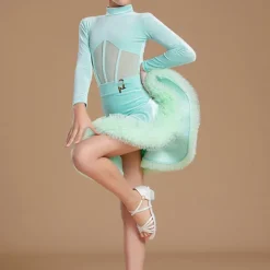 Kids' Dancewear Skirts Splicing Girls' Performance Daily Wear Long Sleeve High Velvet