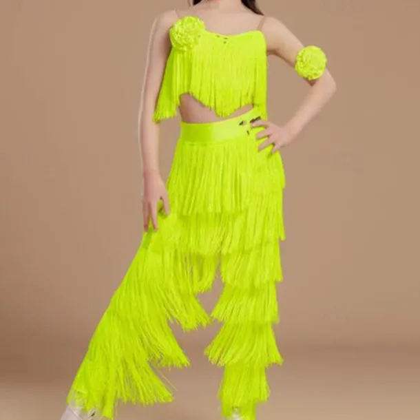 Kids' Dancewear Top Tassel Girls' Performance Daily Wear Sleeveless High Lycra