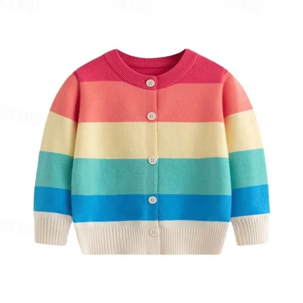 Kids Girls' Back to School Cardigan Rainbow School Long Sleeve Buttons Daily 4 years+ Fall Multicolor