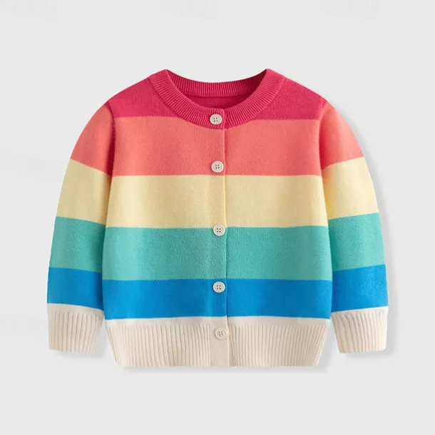 Kids Girls' Back to School Cardigan Rainbow School Long Sleeve Buttons Daily 4 years+ Fall Multicolor
