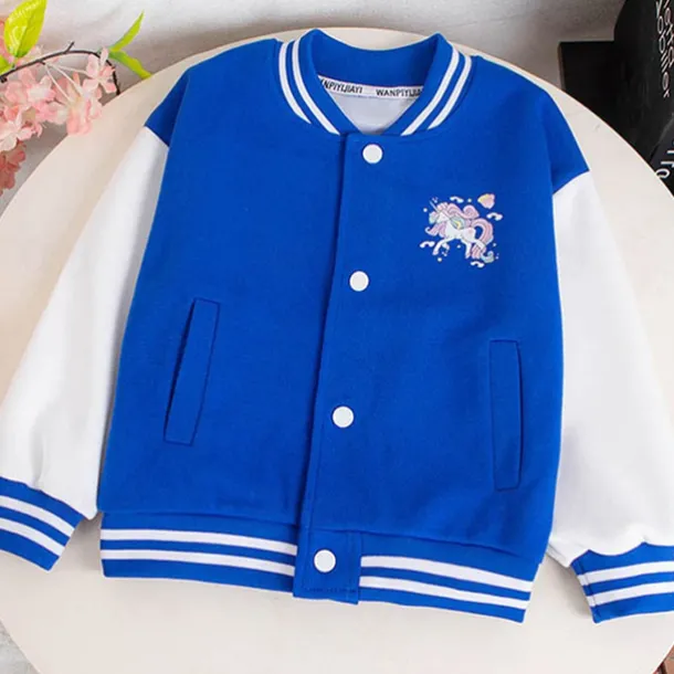 Kids Girls' Baseball Jacket Unicorn Active Button School Coat Outerwear 3-12 Years Fall Black Pink Blue